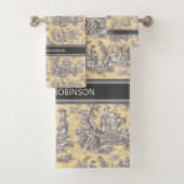  zwart geel Toile de Jouy bedrukt Bad Handdoek (Insitu)