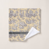  zwart geel Toile de Jouy bedrukt Bad Handdoek (Wasdoekje)