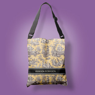  zwart geel Toile de Jouy bedrukt Crossbody Tas