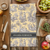  zwart geel Toile de Jouy bedrukt Theedoek