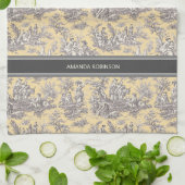  zwart geel Toile de Jouy bedrukt Theedoek (Gevouwen)