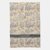  zwart geel Toile de Jouy bedrukt Theedoek (Verticaal)