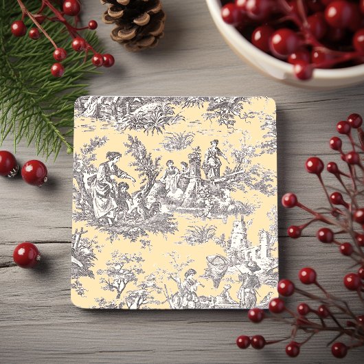  zwart geel Toile de Jouy patroon Stenen Onderzetter