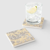  zwart geel Toile de Jouy patroon Stenen Onderzetter (Zijkant)