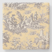  zwart geel Toile de Jouy patroon Stenen Onderzetter (Voorkant)