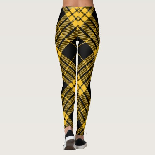 Zwart geel Trendy Diagonaal Tartan Leggings (Achterkant)