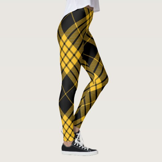 Zwart geel Trendy Diagonaal Tartan Leggings (Rechts)