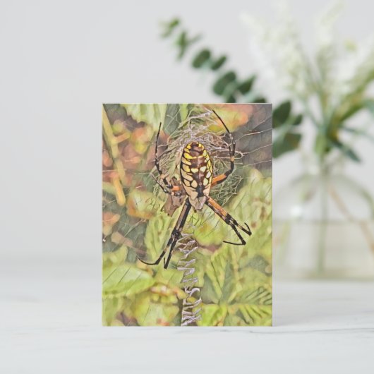 Zwart & Geel Tuin Spin Waterverf Schilderij Briefkaart (Staand voorkant)