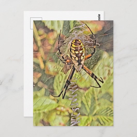 Zwart & Geel Tuin Spin Waterverf Schilderij Briefkaart (Voorkant / Achterkant)