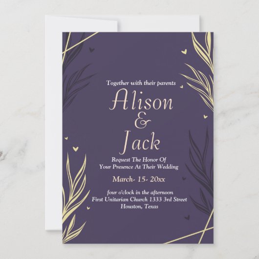 Zwart & geel verlof bruiloft kaart (Voorkant)