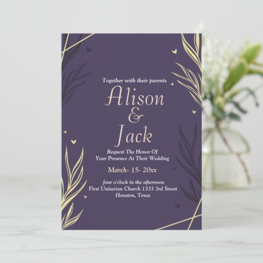 Zwart & geel verlof bruiloft kaart (Staand voorkant)