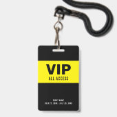 Zwart Geel VIP All Access Pass Event ID Badge (Voorzijde met lanyard)