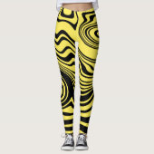 Zwart Geel Wavy Gestreepte Leggings Kies Kleuren (Voorkant)