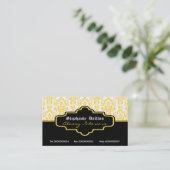 Zwart geel wit damast interieur visitekaartjes (Staand voorkant)