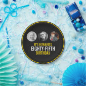 Zwart geel wit drie foto's 85e verjaardag papieren bordje (Feest)