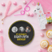 Zwart geel wit drie foto's 85e verjaardag papieren bordje (Feest)