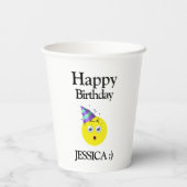 Zwart Geel Wit Gelukkige Verjaardag Emoji Papieren Bekers (Achterkant)