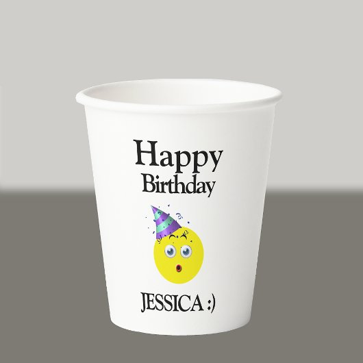 Zwart Geel Wit Gelukkige Verjaardag Emoji Papieren Bekers
