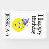 Zwart Geel Wit Gelukkige Verjaardag Emoji Spandoek (Horizontaal)