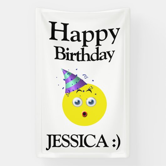 Zwart Geel Wit Gelukkige Verjaardag Emoji Spandoek (Verticaal)