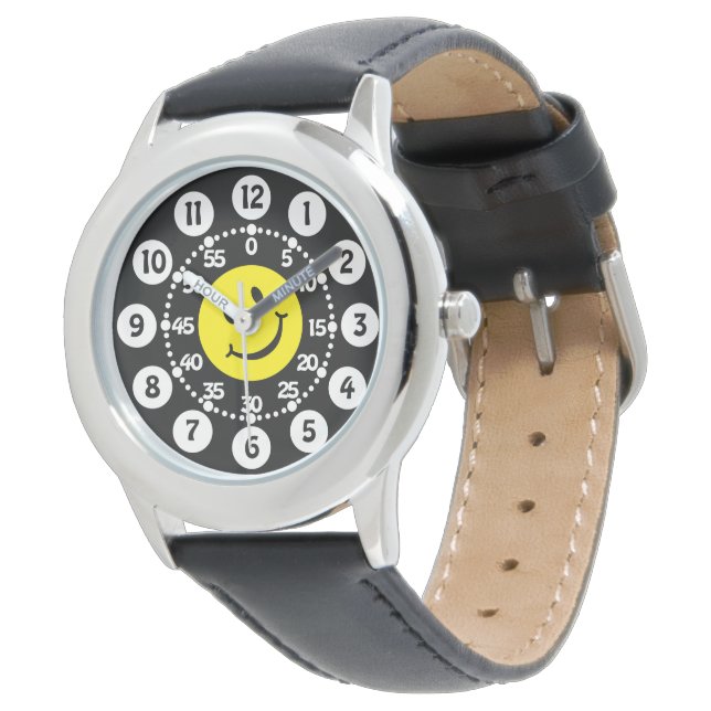 Zwart, geel & wit Happy Face polshorloge Horloge (Gekanteld)