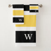 Zwart-geel wit monogram Modern gestreept Bad Handdoek (Insitu)