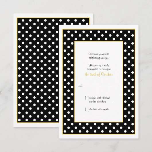 Zwart, Geel, & Wit Polka Dot Beantwoorden Kaart (Voorkant / Achterkant)