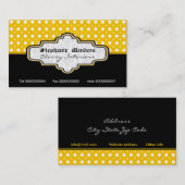 Zwart geel wit polka dot interieurs visitekaartje (Voorkant / Achterkant)