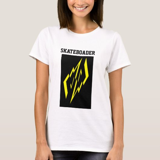 Zwart Geel Wit Skateboarder T-shirt (Voorkant)