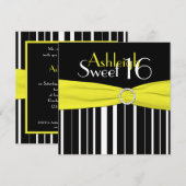Zwart, geel, wit zoet 16 FAUX Bling uitgenodigd Kaart (Voorkant / Achterkant)