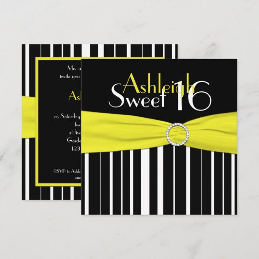 Zwart, geel, wit zoet 16 FAUX Bling uitgenodigd Kaart (Voorkant / Achterkant)