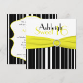 Zwart, geel, wit zoet 16 FAUX Bling uitgenodigd Kaart (Voorkant / Achterkant)