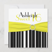 Zwart, geel, wit zoet 16 FAUX Bling uitgenodigd Kaart (Voorkant)