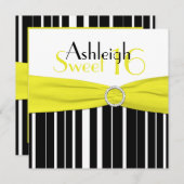 Zwart, geel, wit zoet 16 FAUX Bling uitgenodigd Kaart (Voorkant / Achterkant)