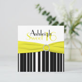 Zwart, geel, wit zoet 16 FAUX Bling uitgenodigd Kaart (Staand voorkant)