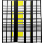 Zwart geel witte en grijze strepen douchegordijn (Voorkant)