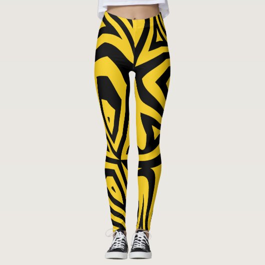 Zwart & Geel Zebra Stripes Vrouwen Leggings (Voorkant)