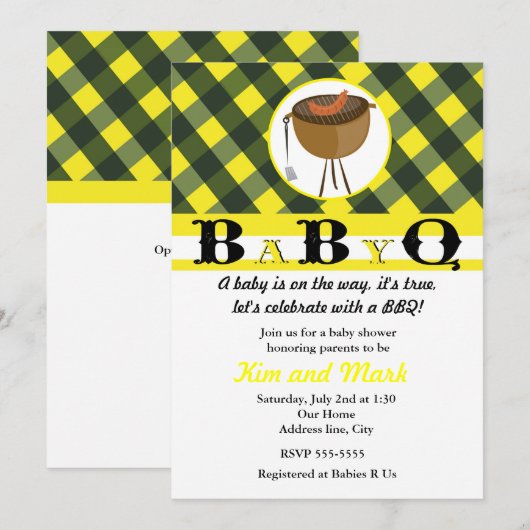 Zwart Geel Zomer BBQ Baby Douche Uitnodigingen (Voorkant / Achterkant)
