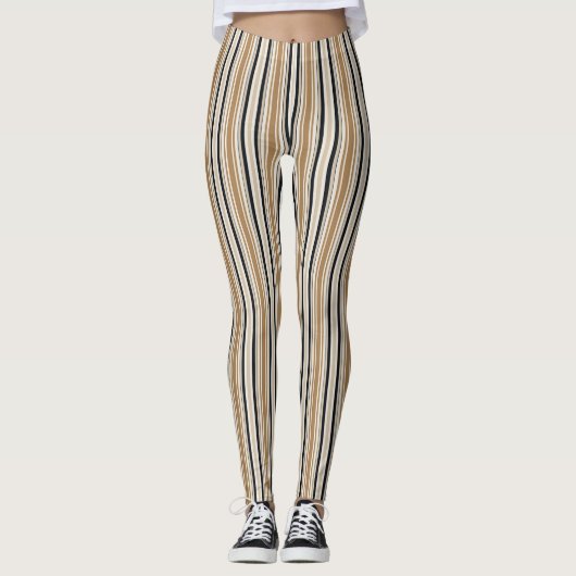 Zwart geelbruin en wit verticale strepen leggings (Voorkant)