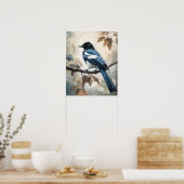 Zwart gefactureerd Magpie Bird Art Print Poster (Keuken)