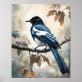Zwart gefactureerd Magpie Bird Art Print Poster (Voorkant)