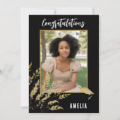 Zwart Gefeliciteerd Gouden Blad Afstuderen Foto Kaart (Voorkant)