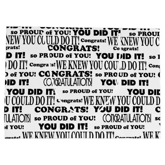 Zwart gefeliciteerd Tekstpatroon op wit Groot Cadeauzakje (Achterkant)