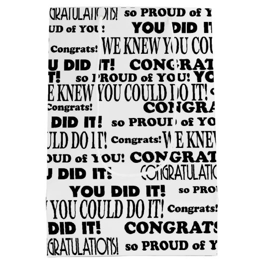 Zwart gefeliciteerd Tekstpatroon op wit Medium Cadeauzakje (Achterkant)