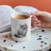 Zwart gegraveerd kattenhoofd schets kunst koffiemok