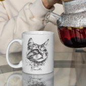 Zwart gegraveerd kattenhoofd schets kunst koffiemok