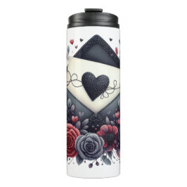 Zwart gehaakte hart op envelop thermosbeker