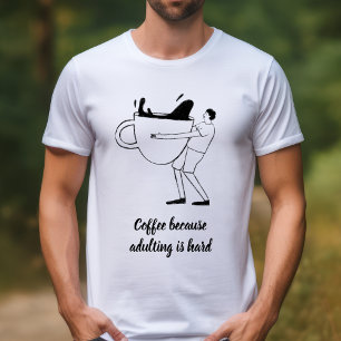 Zwart geïllustreerd koffie omdat het toevoegen moe t-shirt