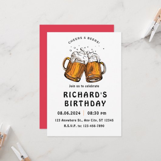 Zwart geïllustreerde verjaardag kaart (Voorkant / Achterkant in situ)