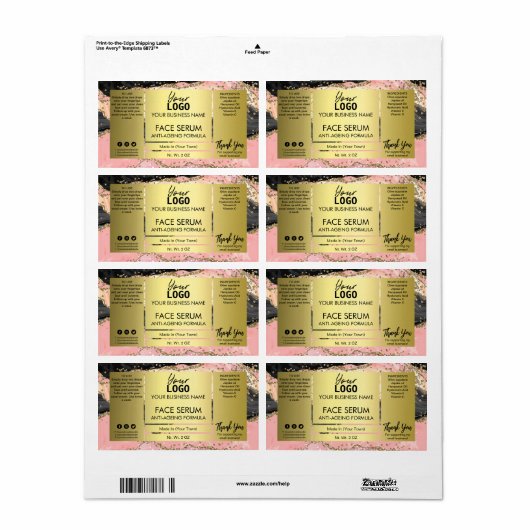 Zwart geit met goudglitterface-serum etiket (Full Sheet)